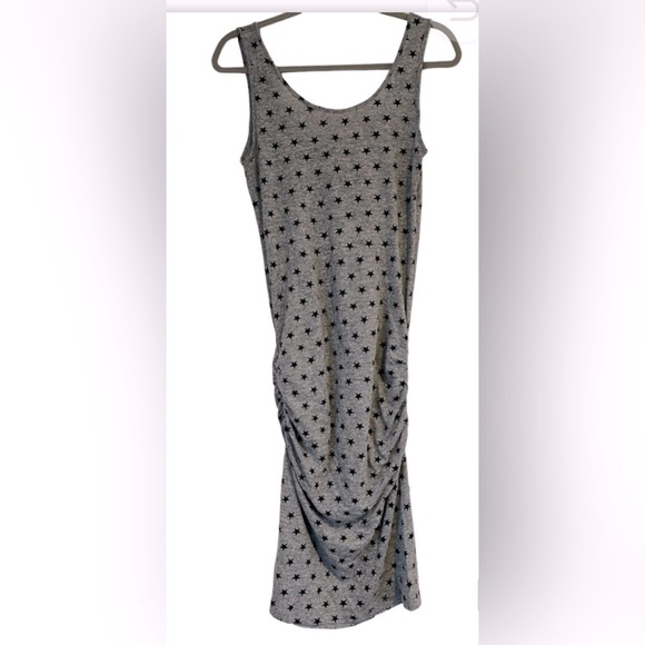 Monrow Gray and Black Polka Stars Tank Shirred Midi Dress Size XS NWOT‎ - Picture 1 of 7